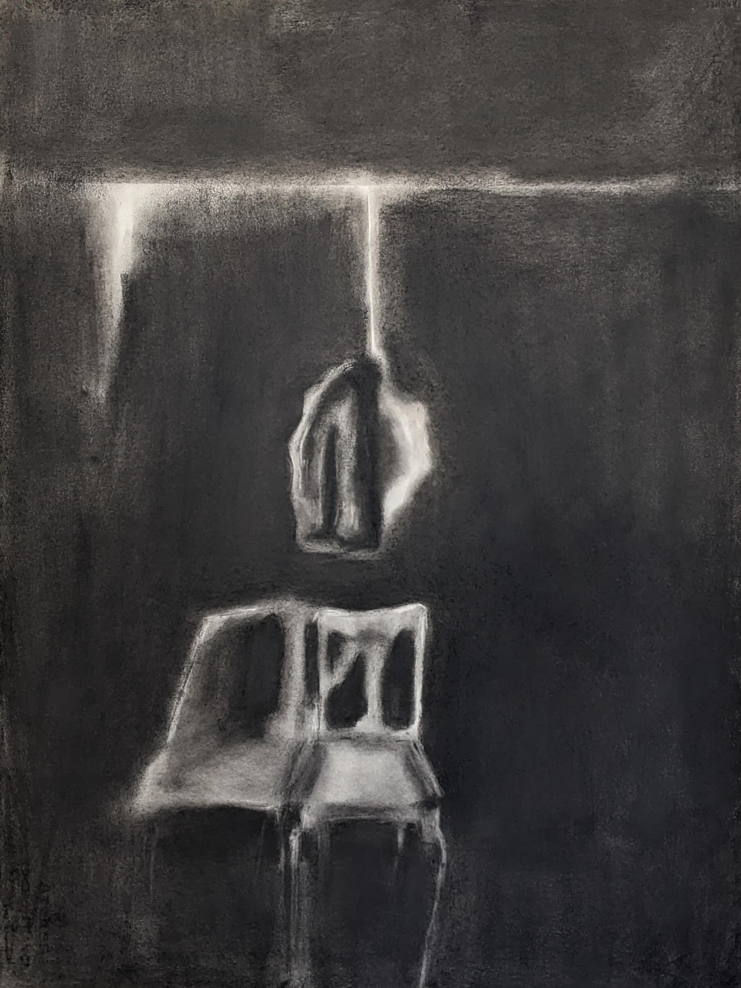 Drawing Portrait without a face series Chair and hanging mirro and cloth 