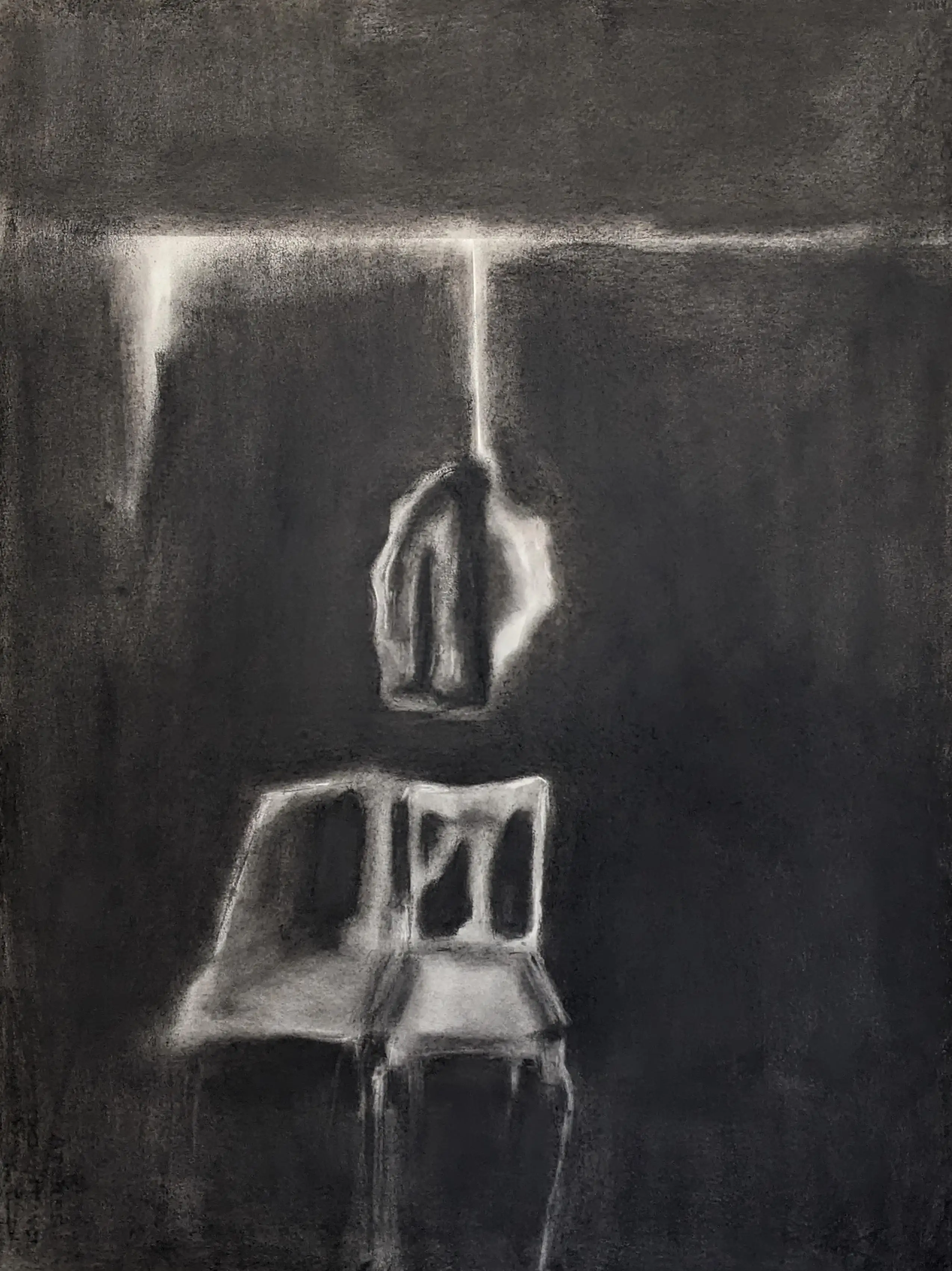 Drawing Portrait without a face series Chair and hanging mirro and cloth 