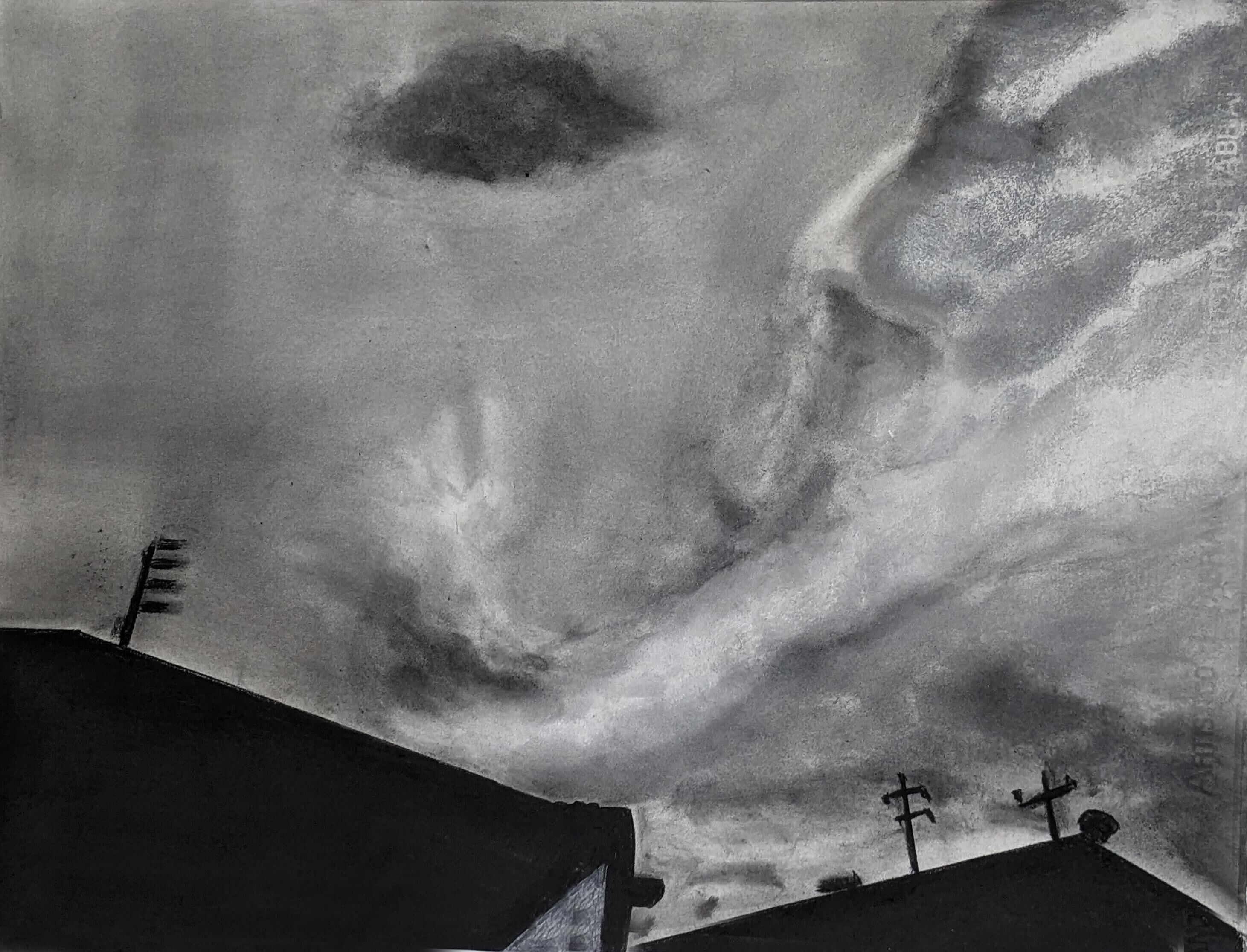 Drawing industrial home with clouds