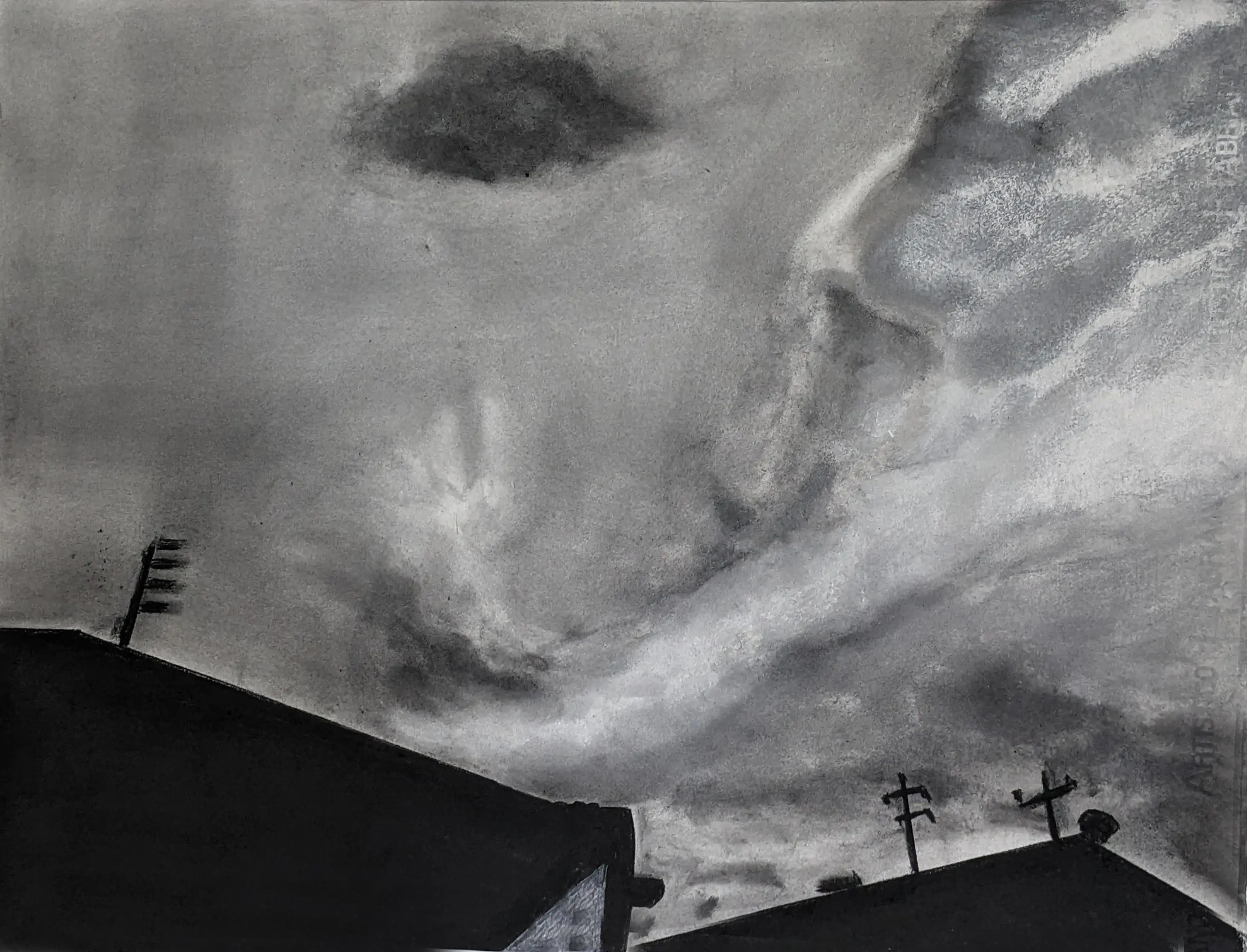 Drawing industrial home with clouds